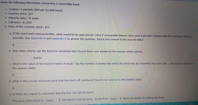 e appendix b appendix d Given the following information concerning a