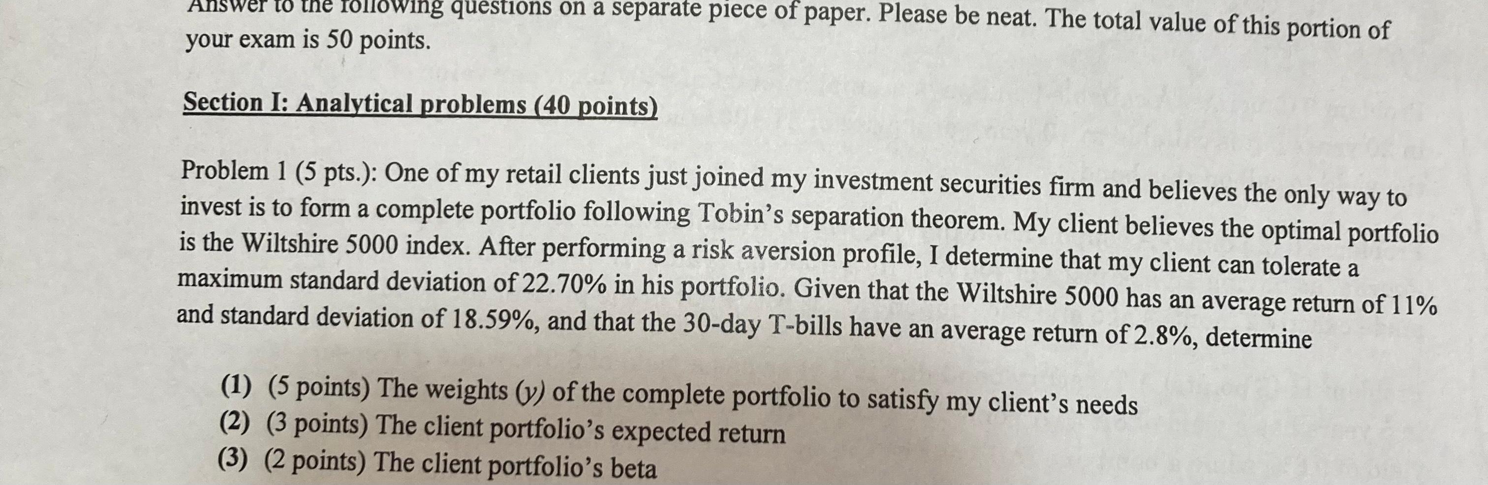  your exam is 50 points. Section I: Analytical problems ( 40