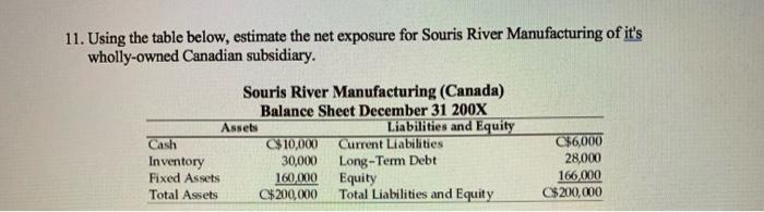  11. Using the table below, estimate the net exposure for Souris