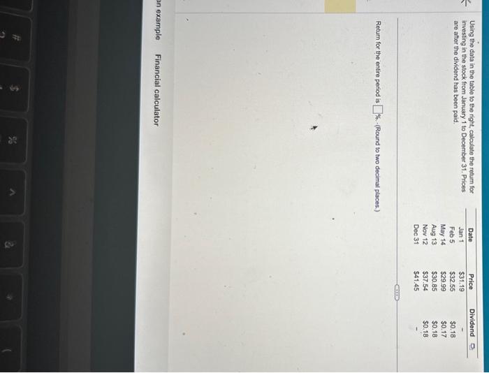  Using the data in the table to the right, calculate the