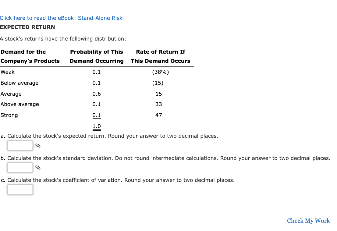  Click here to read the eBook: Stand-Alone Risk EXPECTED RETURN A