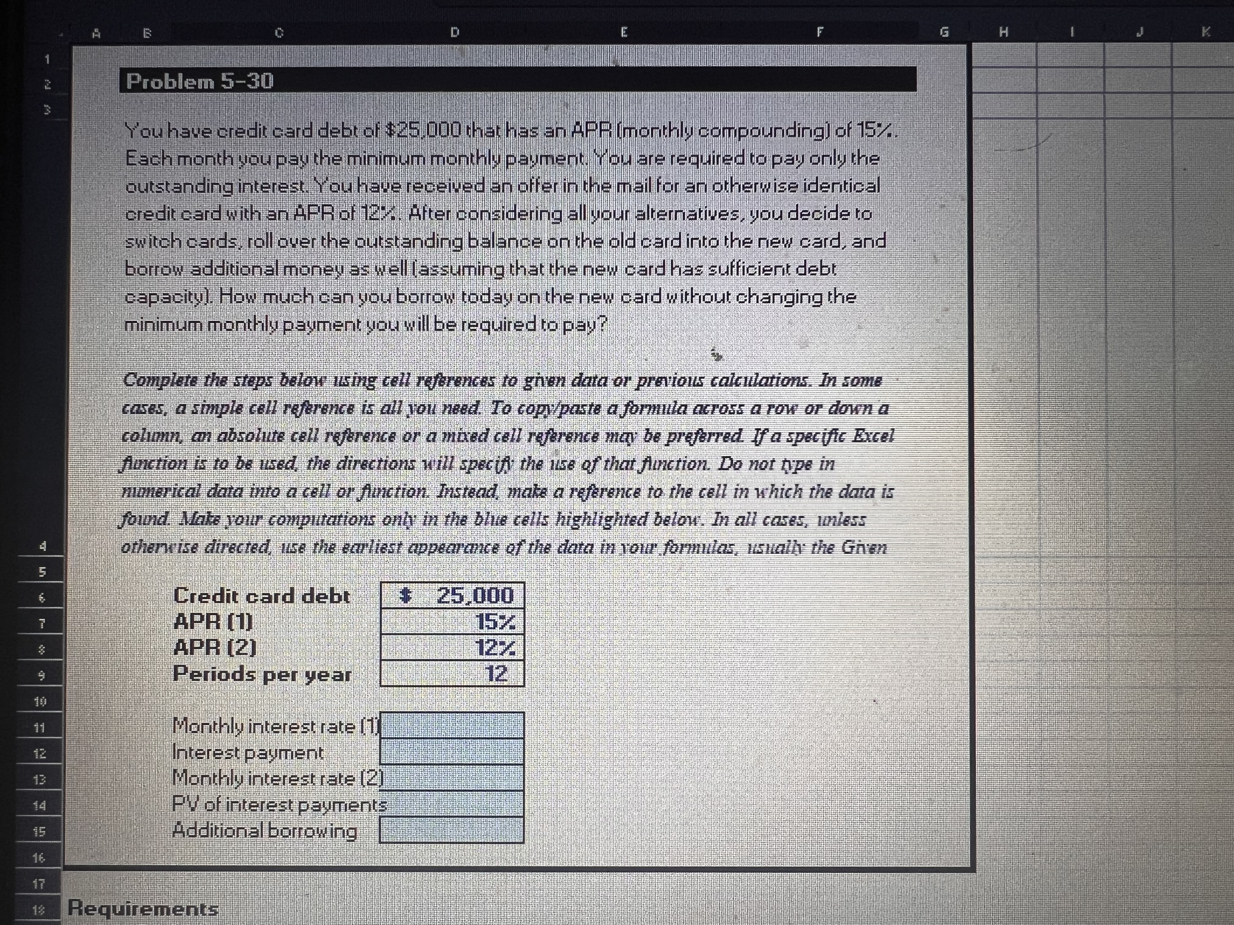  Requirements 1 In cell D11, by using cell references, calculate the
