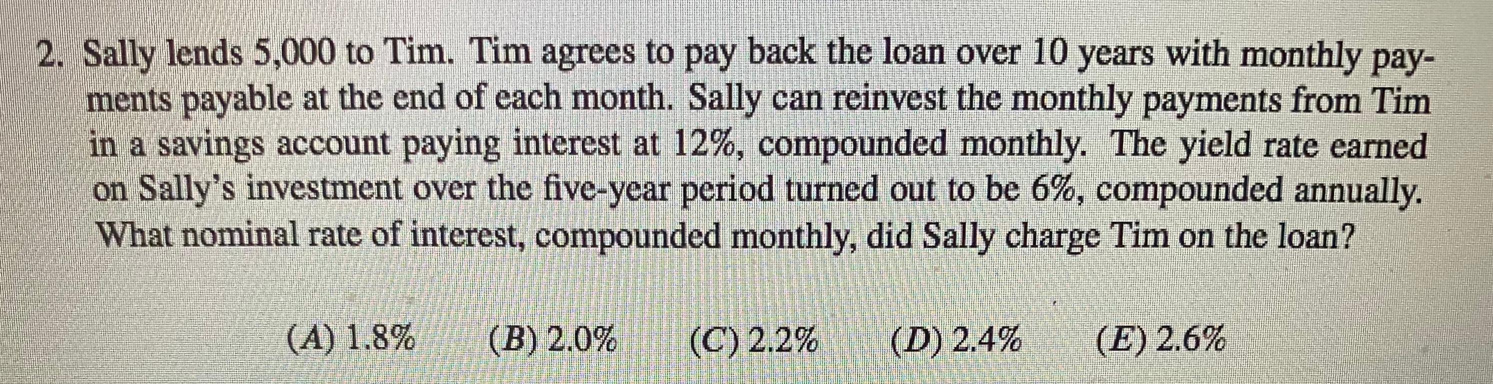 2. Sally lends 5,000 to Tim. Tim agrees to pay back
