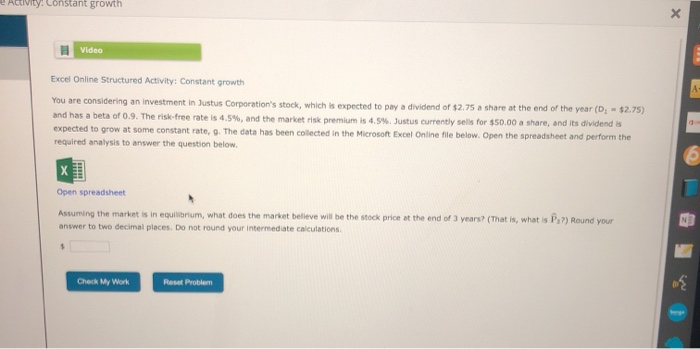  Activity: Constant growth Video A Excel Online Structured Activity: Constant growth