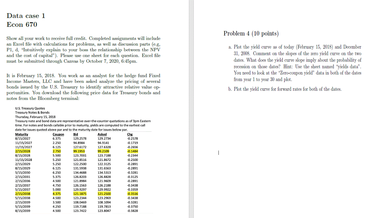  Data case 1 Econ 670 Problem 4 (10 points) Show all