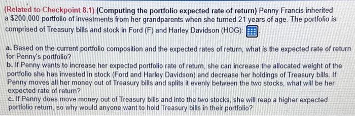 PLEASE HELP!!! (Related to Checkpoint 8.1) (Computing the portfolio expected rate of