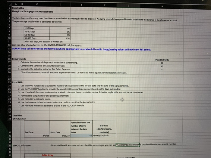 A B Receivables Using Excel for Acing Accounts Receivable 4 The