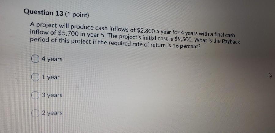 following cash flows. Given this information, what is the crossover rate? Year