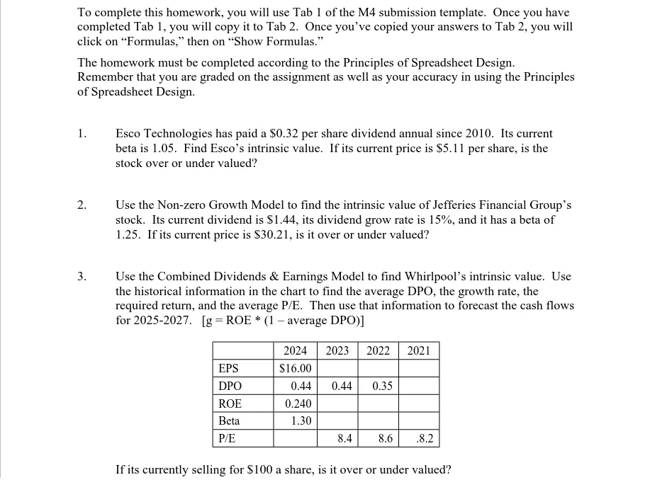  PROBLEM 1 Inputs Beta Dividend Outputs Required return Intrinsic value Over
