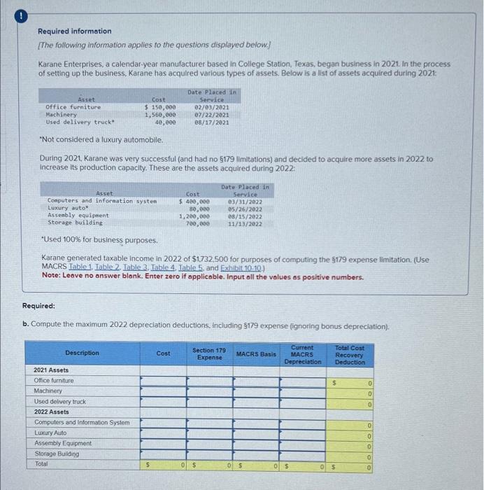 please refer to the image for question Required information [The following information