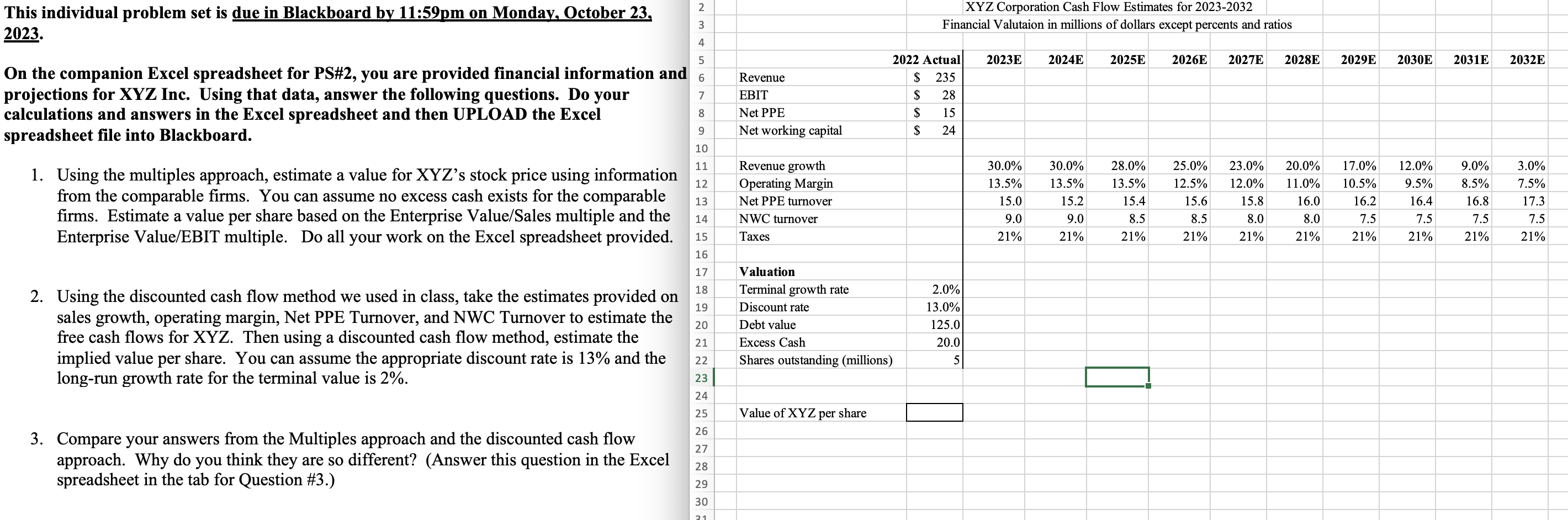  This individual problem set is due in Blackboard by 11:59pm on
