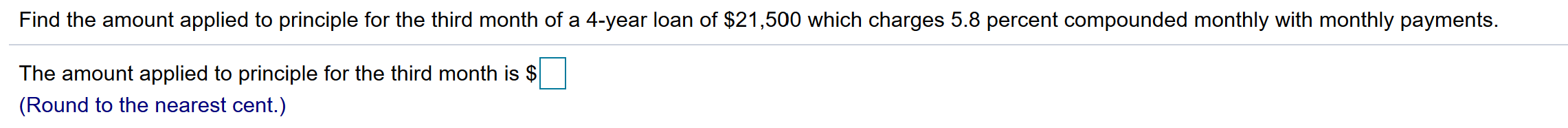 Find the amount applied to principle for the third month of