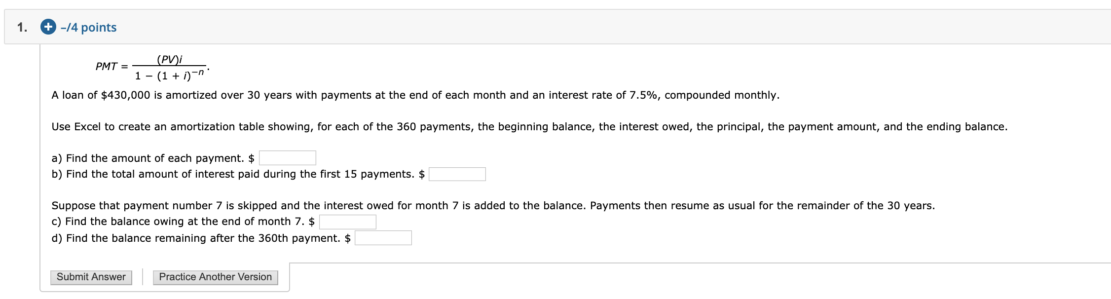  1. + -14 points (PV) PMT = - 1 (1 +
