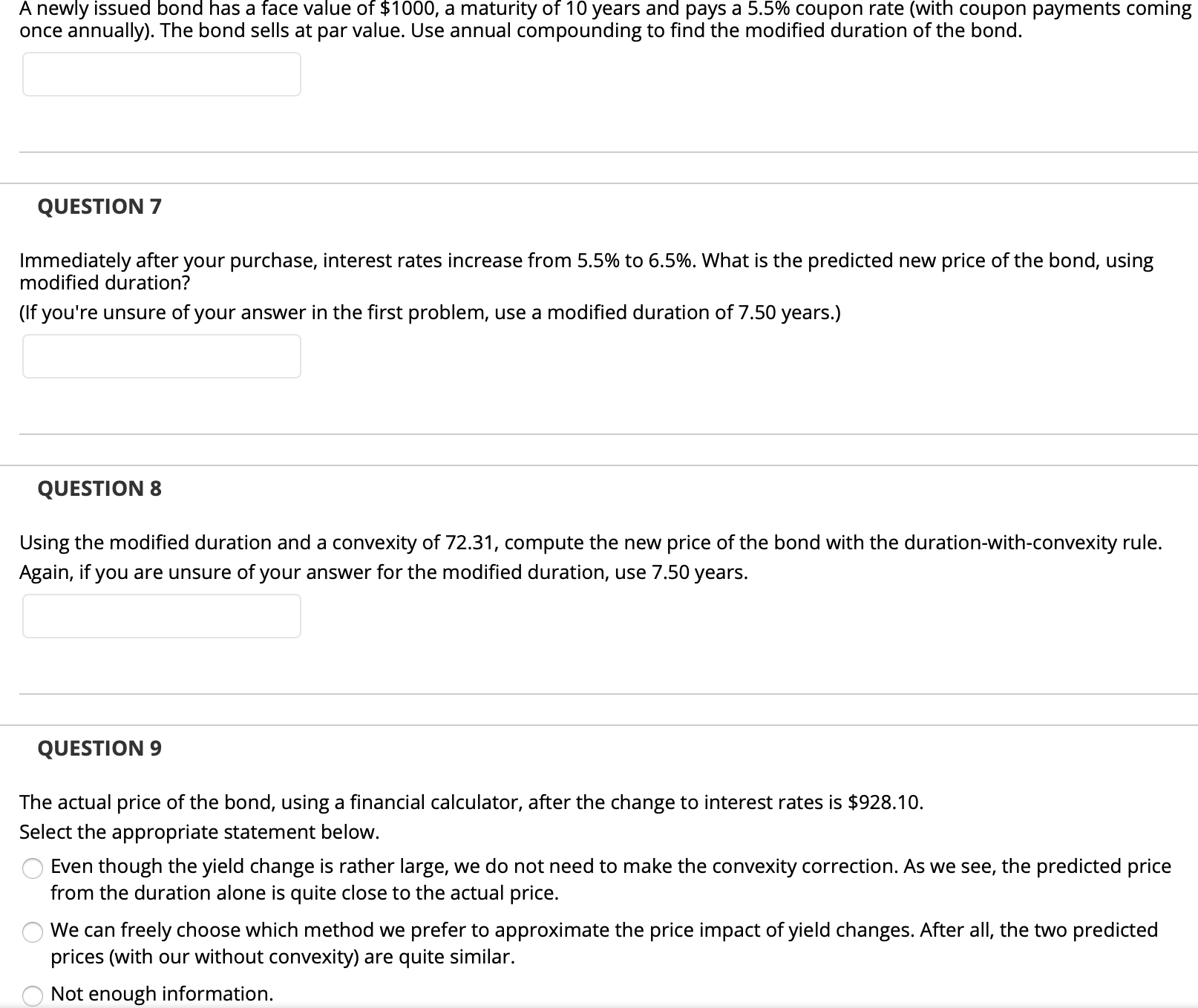 the convexity correction. As we see, the predicted price from the duration