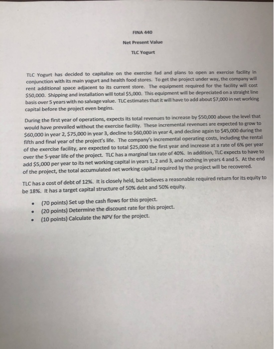 Net Present Value - Solve and complete chart below. (Fill in blanks)