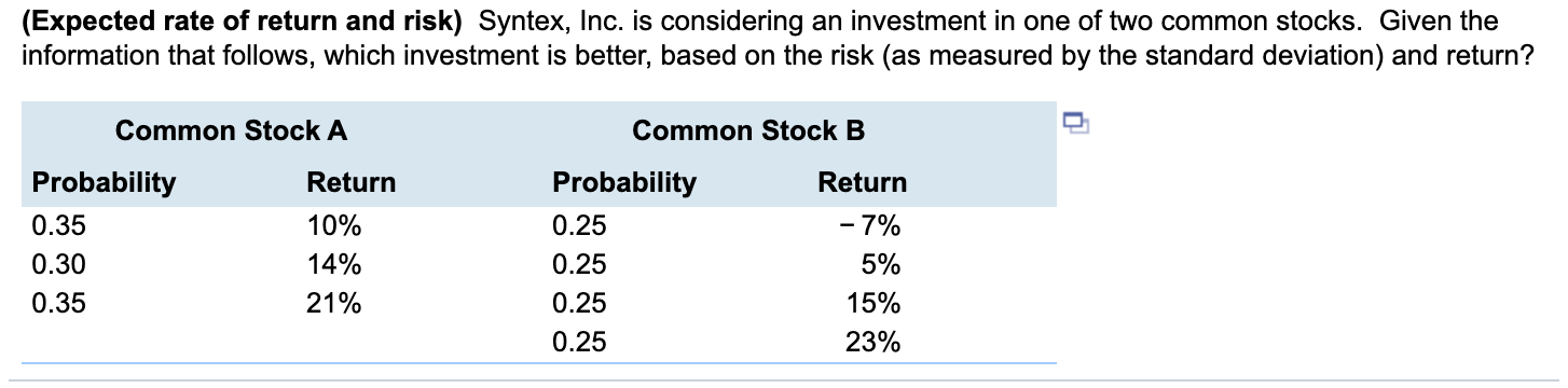 a.1. Given the information in the table, the expected rate of
