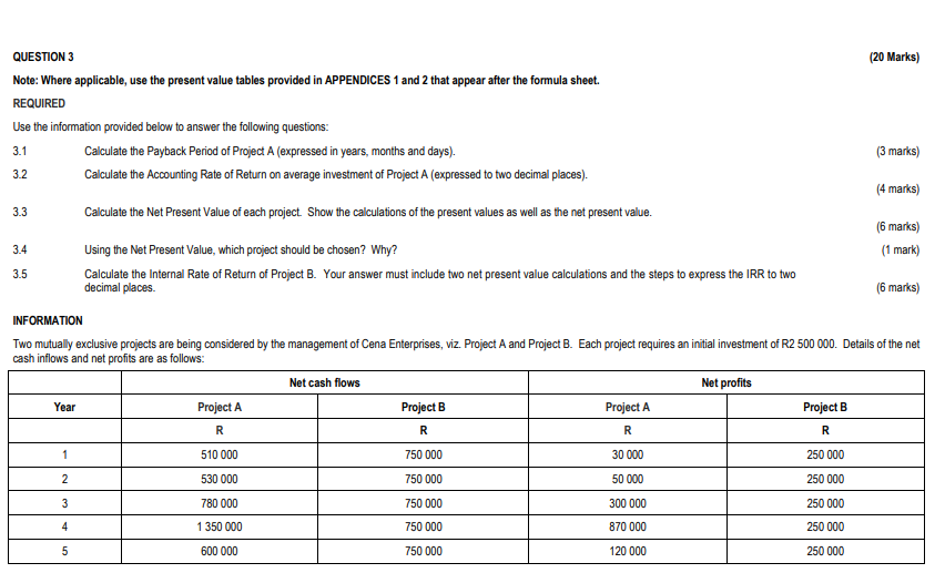  QUESTION 3 Note: Where applicable, use the present value tables provided
