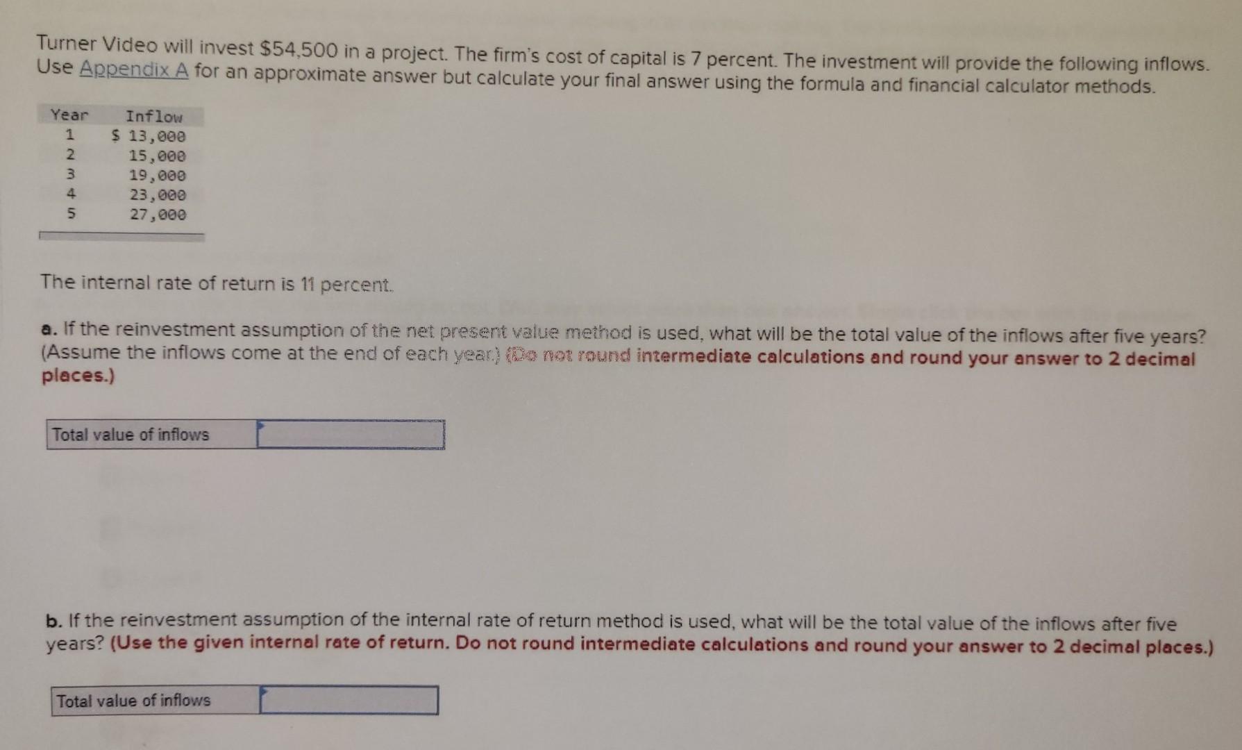 please show in table or excel. show formulas. Turner Video will