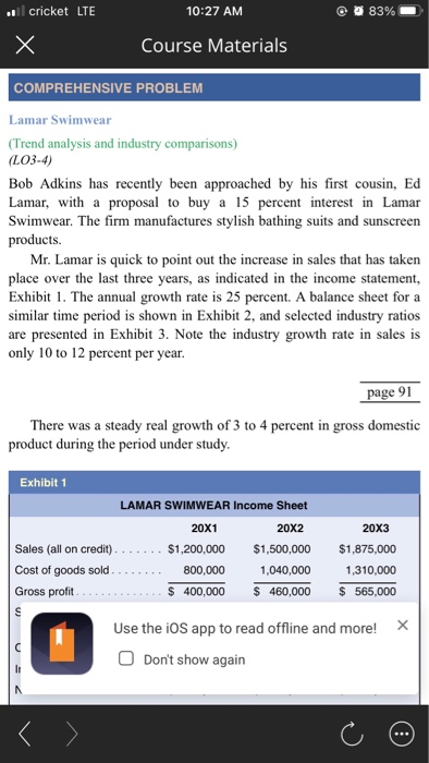  il cricket LTE 10:27 AM 83% Course Materials COMPREHENSIVE PROBLEM Lamar