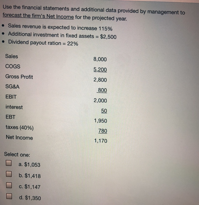  Use the financial statements and additional data provided by management to