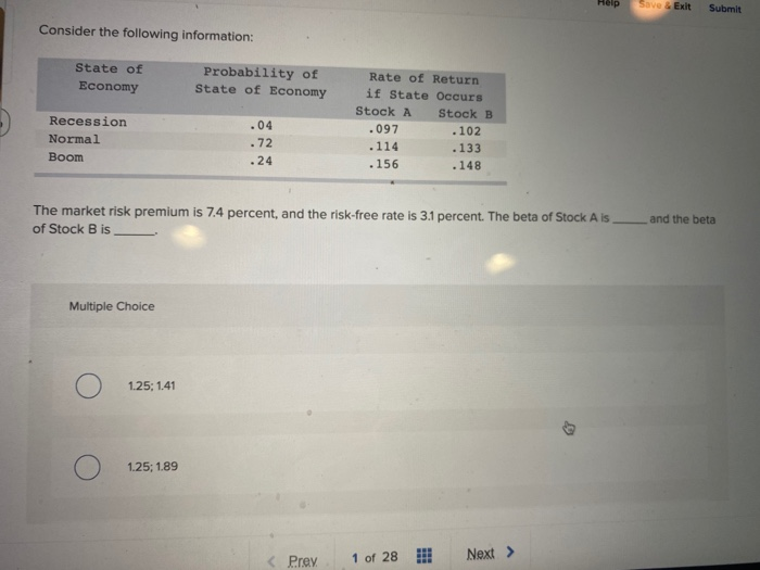  Help Save & Exit Submit Consider the following information: State of