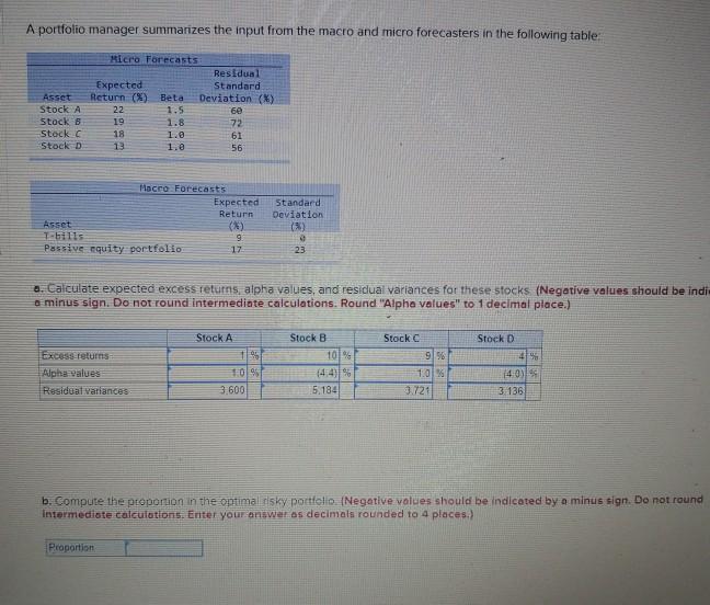 please solve question b, c and d. with explanations. A portfolio