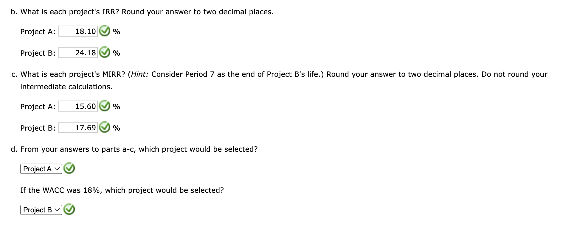 Need help with question g. Project B Thank you so much Thank