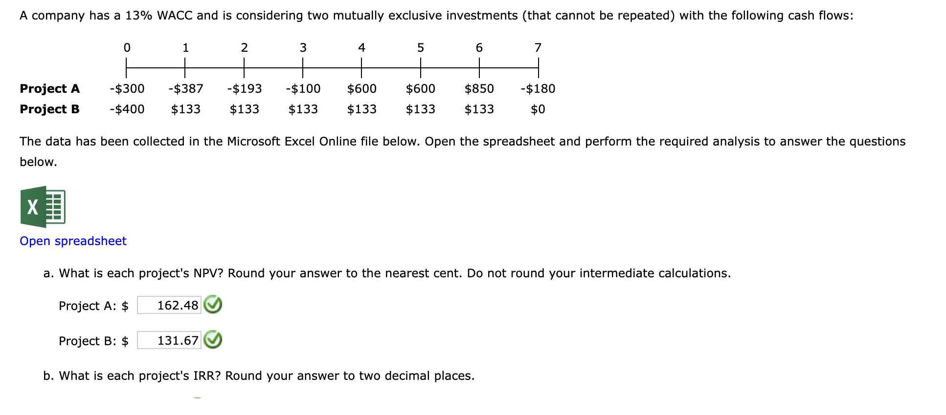 decimal places. Project A: Project B: % % c. What is each