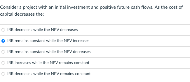  Consider a project with an initial investment and positive future cash
