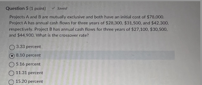  Projects A and B are mutually exclusive and both have an