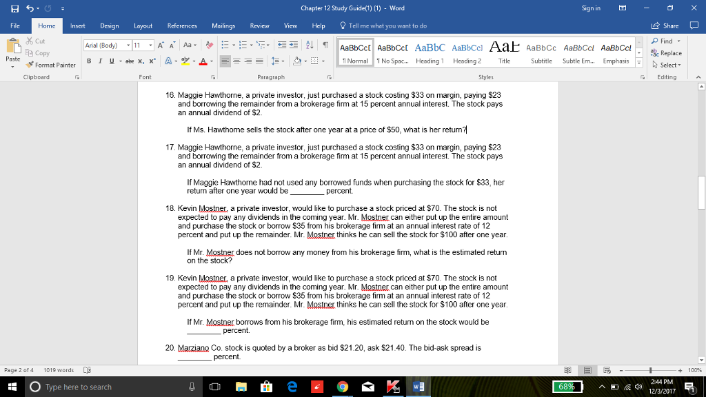 Chapter 12 Study Guide(1) (1)- Word Sign in -0 File Insert