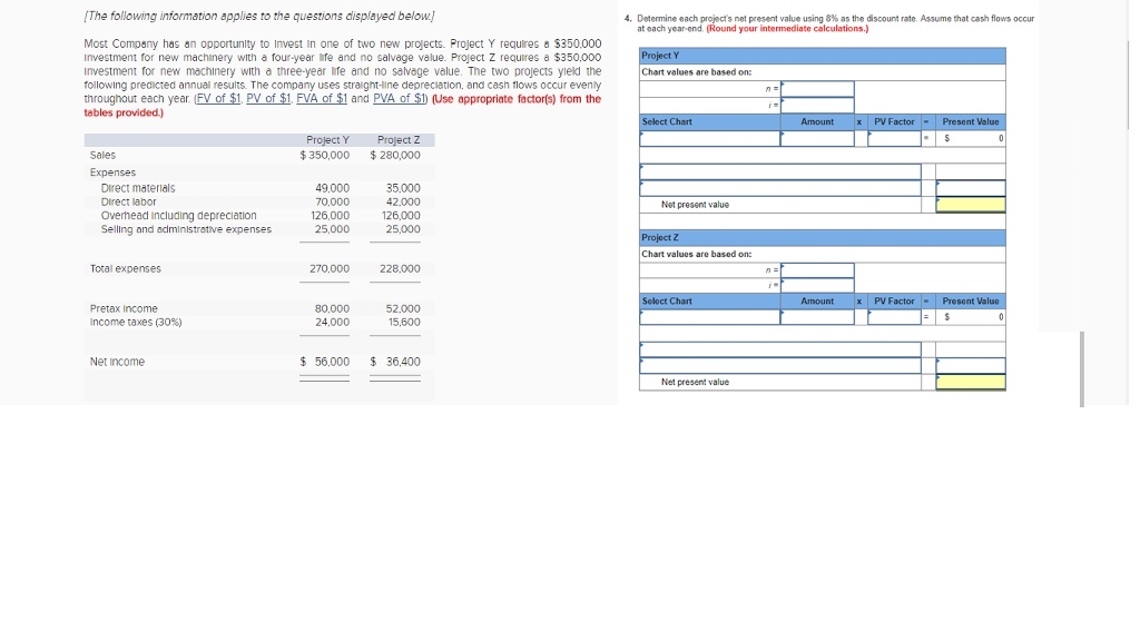  Determine each projects net present value using 8% as the discount