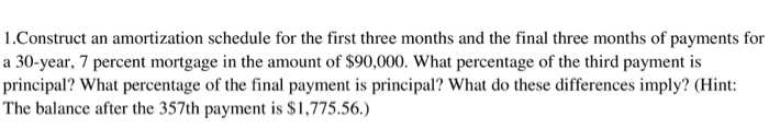  Construct an amortization schedule for the first three months and the