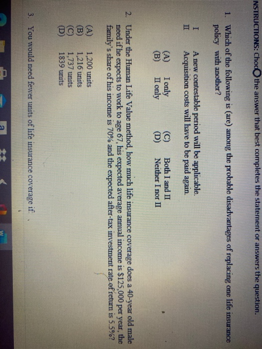  NSTRUCTIONS: Choo the answer that best completes the statement or answers