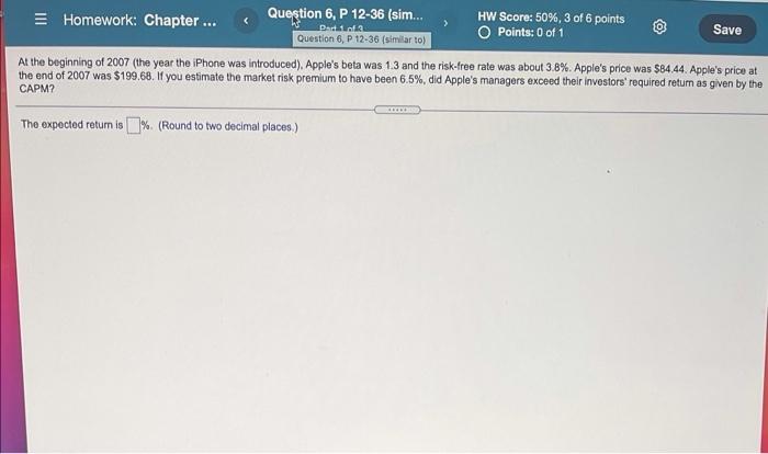  Dado Homework: Chapter ... Question 6, P 12-36 (sim... HW Score: