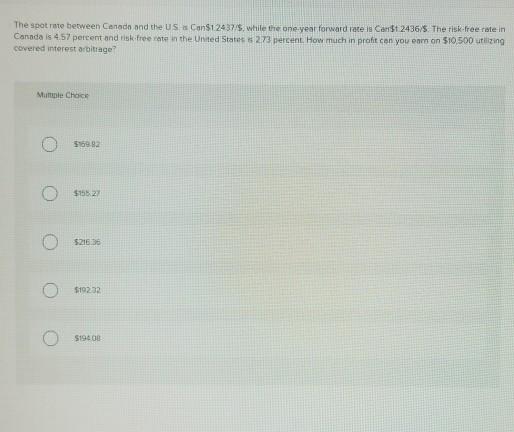 The spot rate between Canada and the US Can$124375, while the