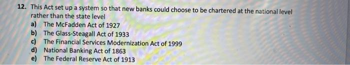  12. This Act set up a system so that new banks