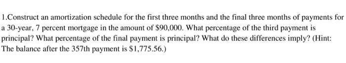  Construct an amortization schedule for the first three months and the