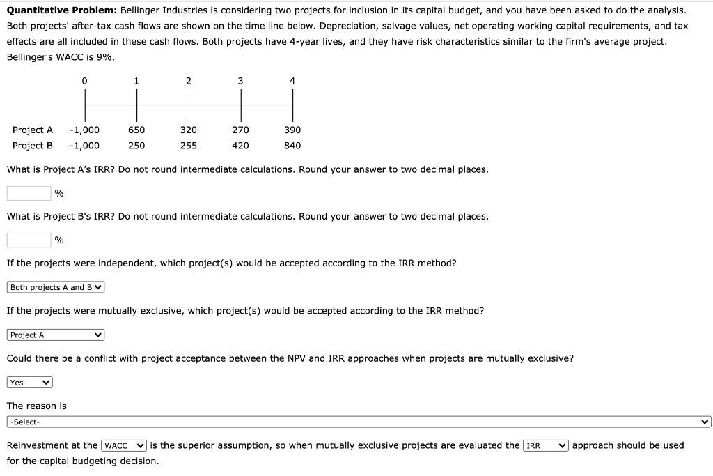 Q:If the projects were independent, which project(s) would be accepted according