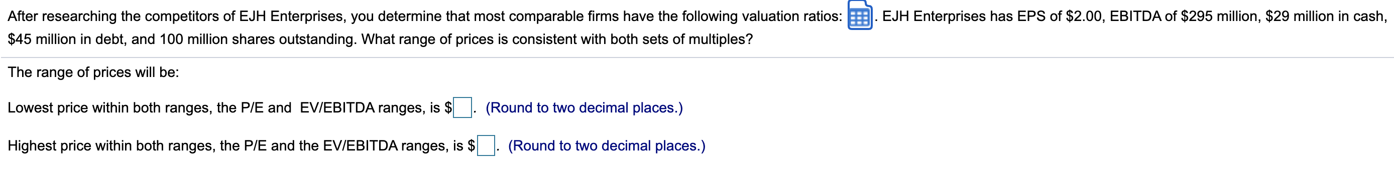 12.5 20 Comp 4 10 17 18 EJH Enterprises has EPS of