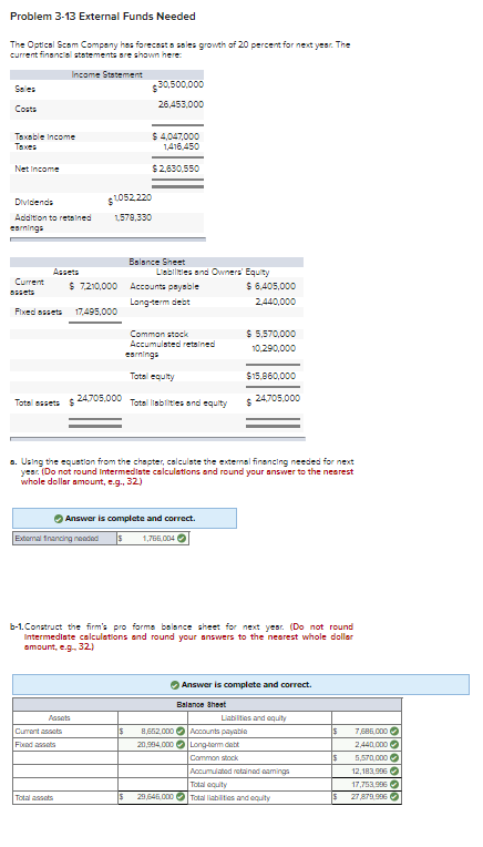 Please solve question B-2 and C Problem 3-13 External Funds Needed The