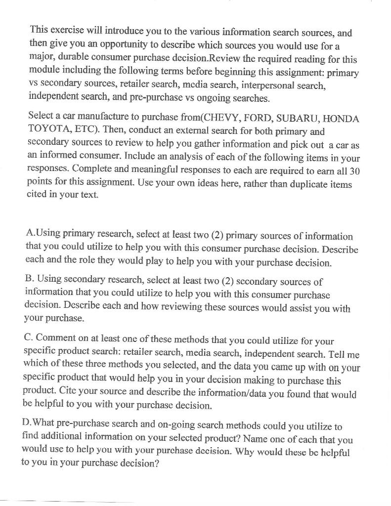  This exercise will introduce you to the various information search sources,