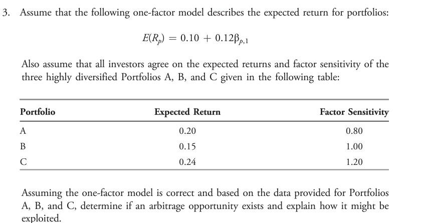  Assume that the following one-factor model describes the expected return for