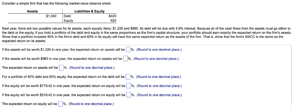 Next year, there are two possible values for its assets, each equally