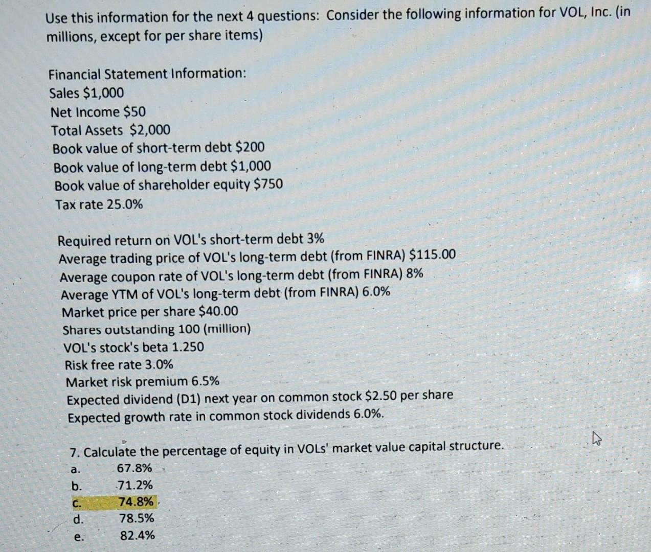  Please show all work. Correct answer is highlighted. Use this information