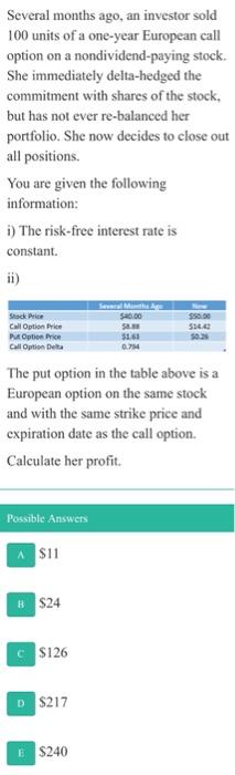 information about two options, A and B, on the same stock: B