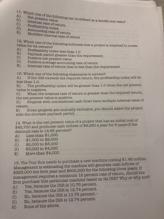  finance Answer 11-15 show all work clearly and circle answer 11.
