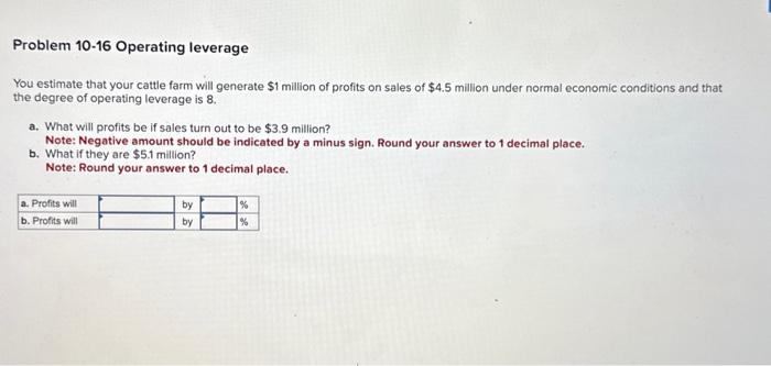  Problem 10-16 Operating leverage You estimate that your cattle farm will