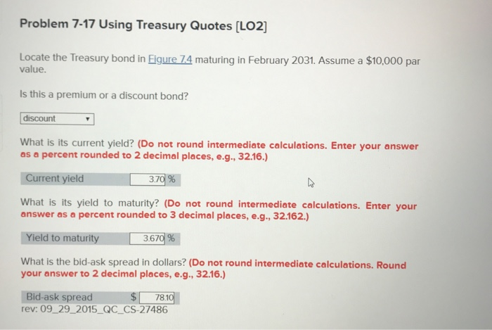  Problem 7-17 Using Treasury Quotes [LO2] cecaee o n bruny 2l