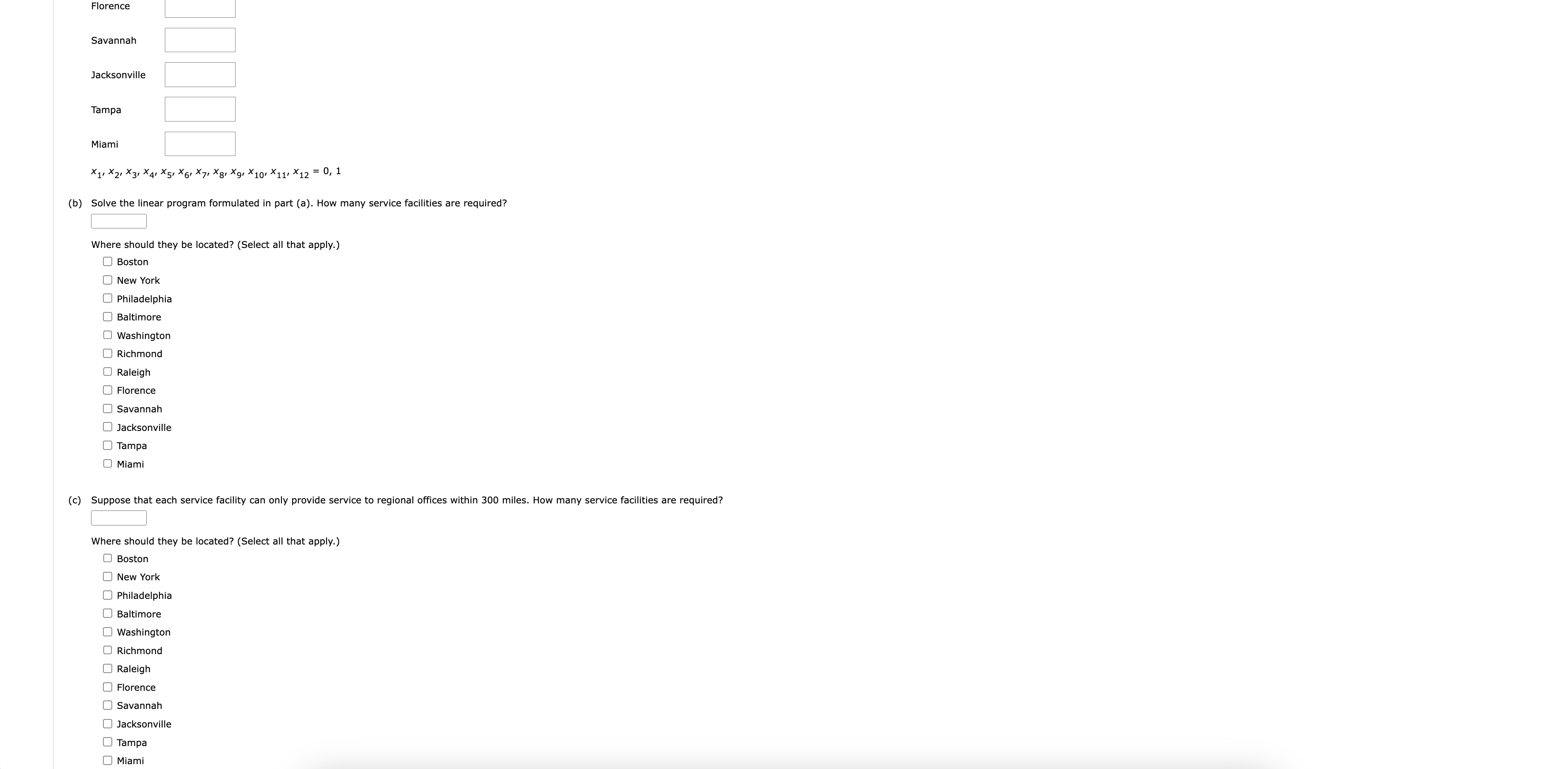 service facilities are required? Where should they be located? (Select all that